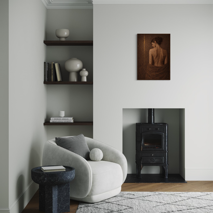 Framed Fault Line II tension art print by LunarHeartCo, featuring abstract, cracked earth design in a sleek frame.