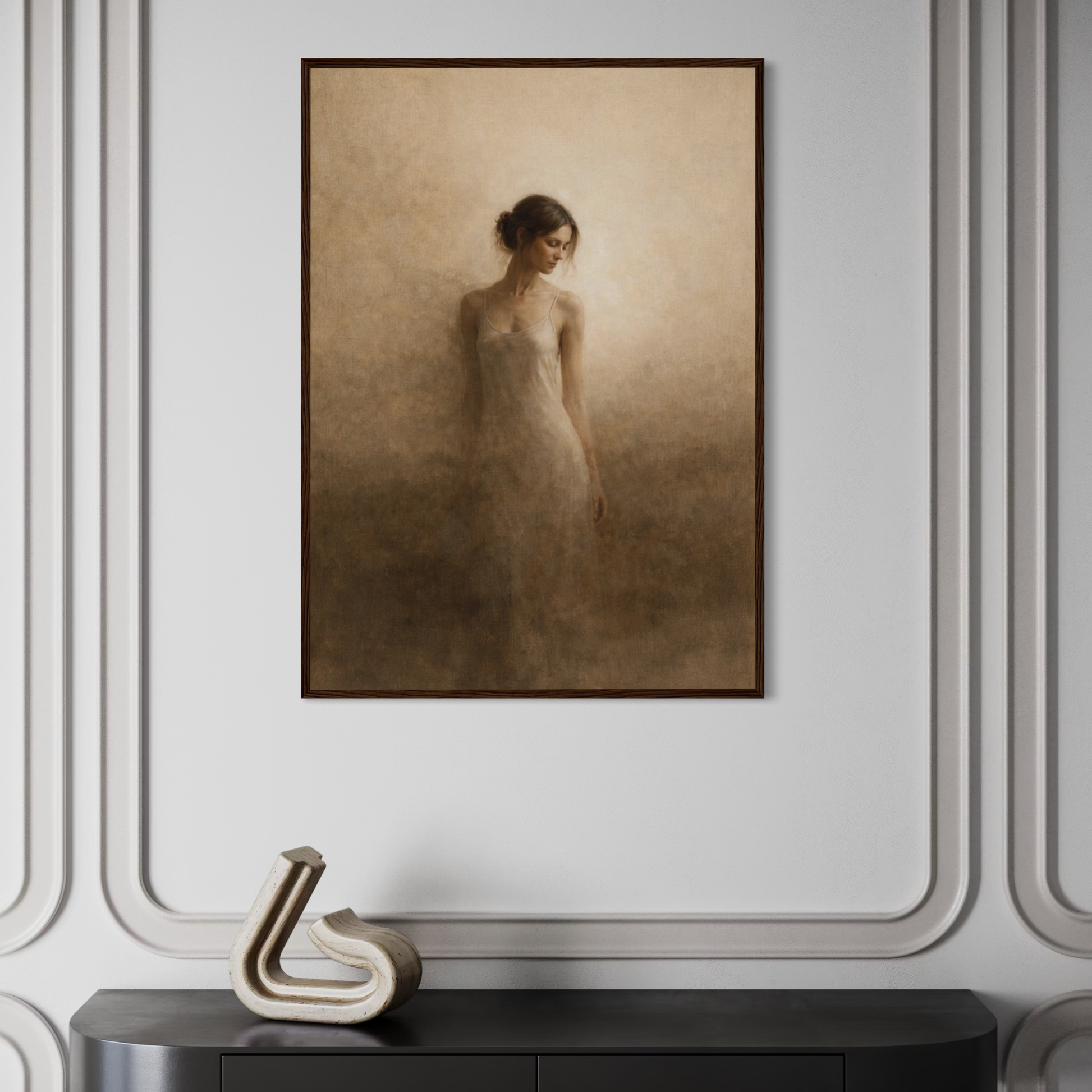 LunarHeartCo framed art "THRESHOLD I — Aperture" featuring abstract geometric design in black and white.