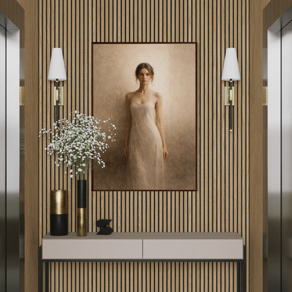LunarHeartCo Threshold III Arrival framed art print featuring abstract geometric design in soft neutral tones.