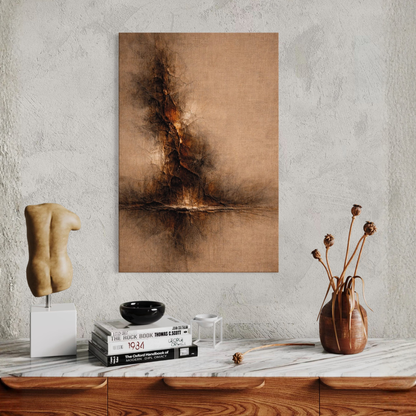 LunarHeartCo STRATA I vertical rupture canvas art featuring bold abstract design in earthy tones on stretched canvas.