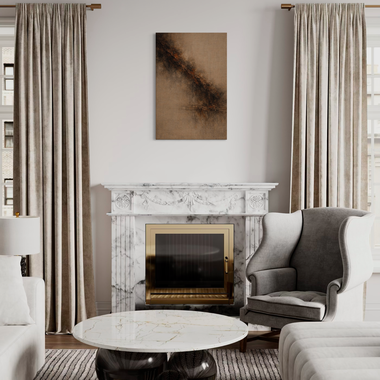 LunarHeartCo STRATA II diagonal shear canvas art with abstract geometric design on textured surface.
