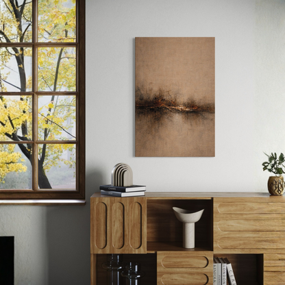 LunarHeartCo Strata III Horizon Fracture canvas art featuring abstract geometric design in muted tones.