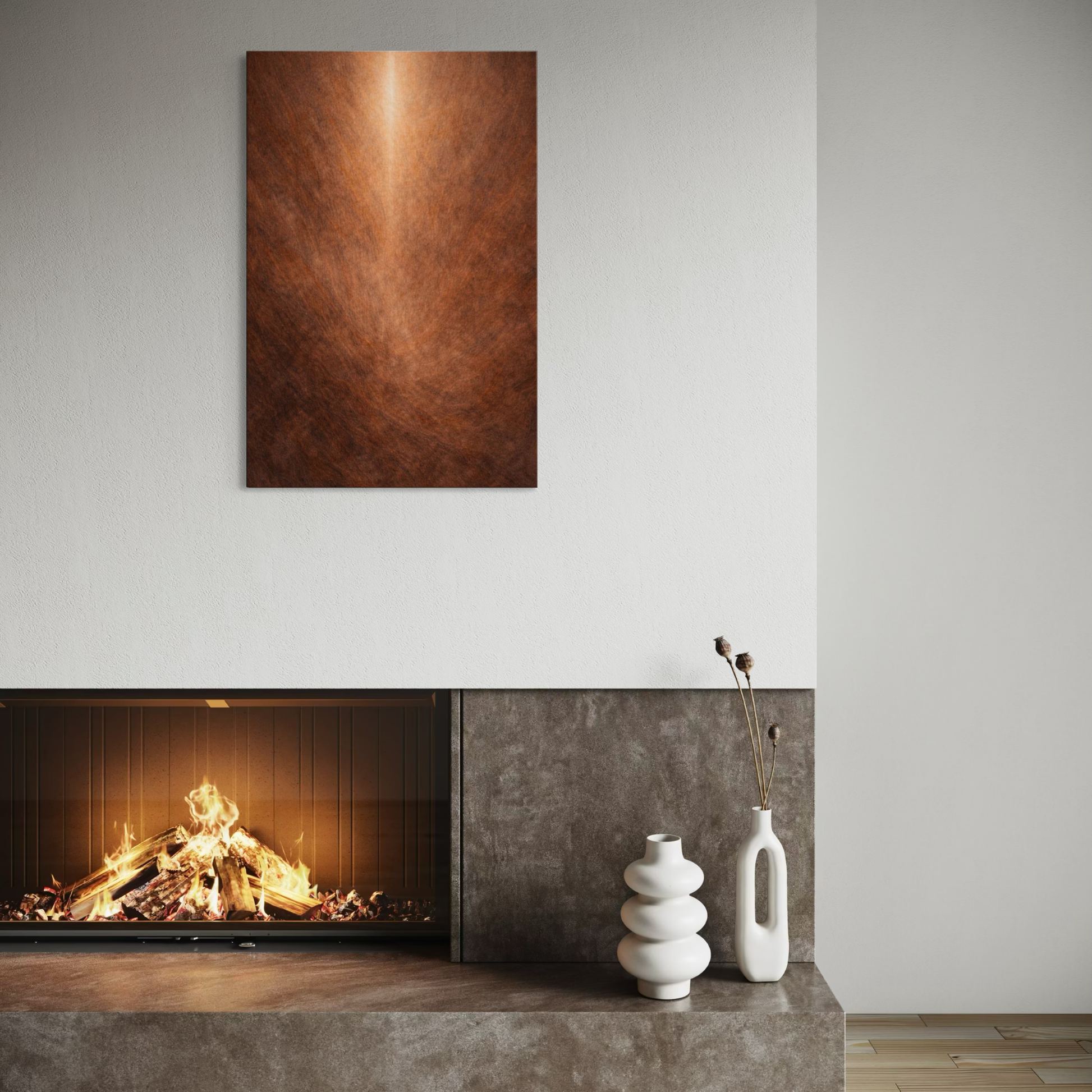 LunarHeartCo SEAM I vertical convergence canvas art with abstract geometric design on textured canvas surface.