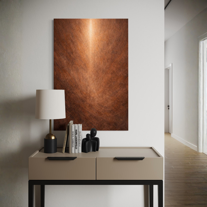 LunarHeartCo SEAM I vertical convergence canvas art with abstract geometric design on a stretched canvas.