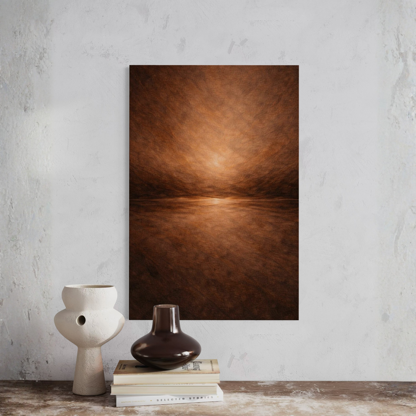 Horizontal compression canvas art piece from LunarHeartCo's SEAM II collection, featuring abstract textured design in neutral tones.