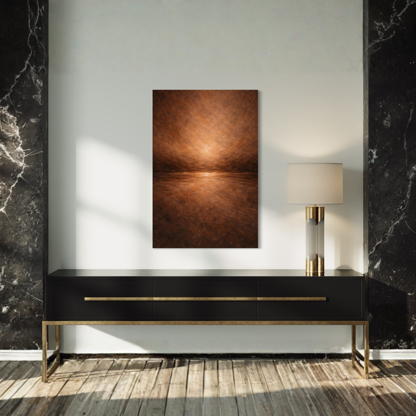 Horizontal compression canvas art by LunarHeartCo, featuring abstract geometric design in neutral tones.