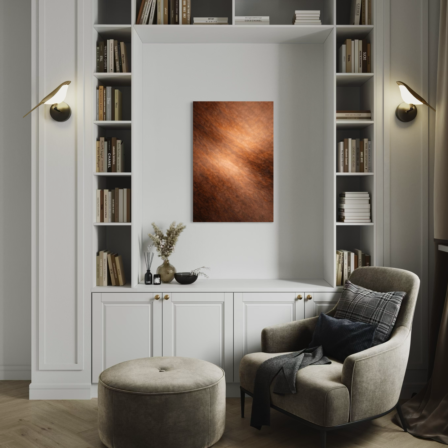 Diagonal Drift canvas art by LunarHeartCo featuring abstract diagonal lines in muted tones, modern wall decor for contemporary spaces.
