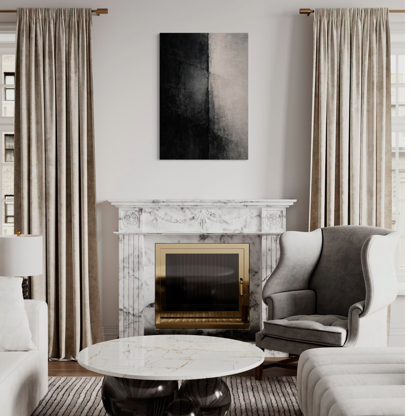 Vertical canvas art print titled "Divide I" by LunarHeartCo featuring abstract, textured design on a vertical canvas.