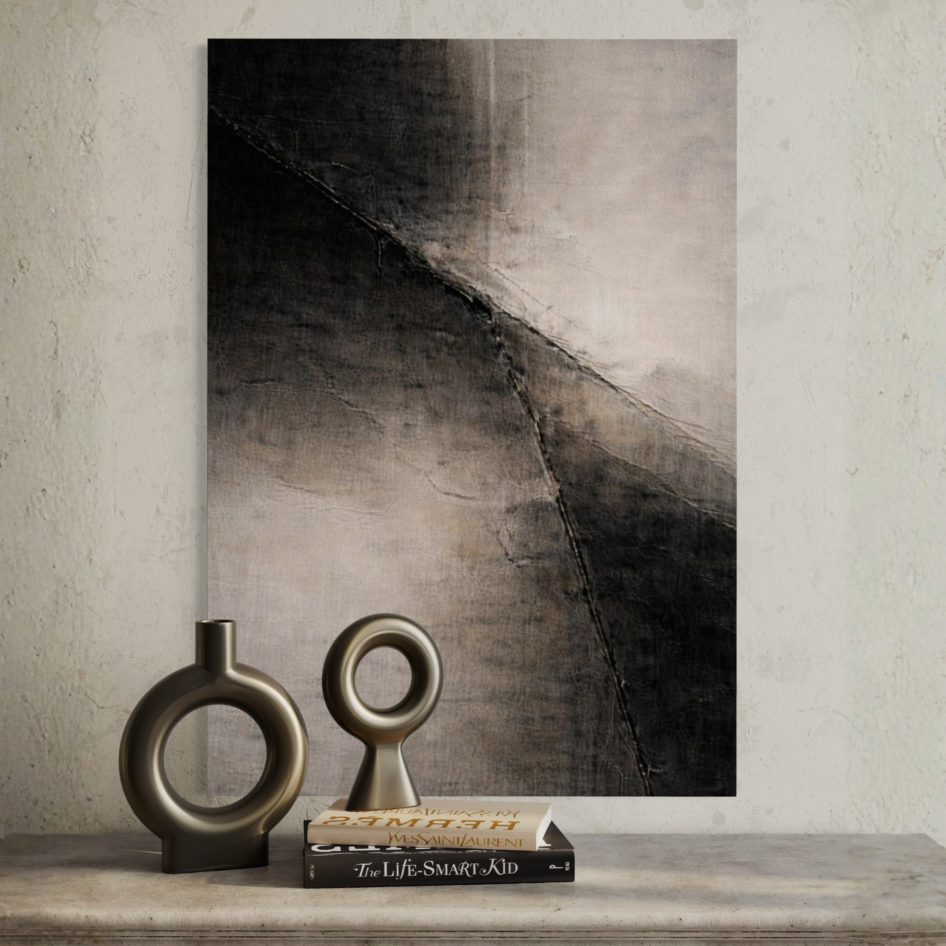 Diagonal displacement canvas art titled "Divide II" by LunarHeartCo featuring abstract geometric design on a neutral background.