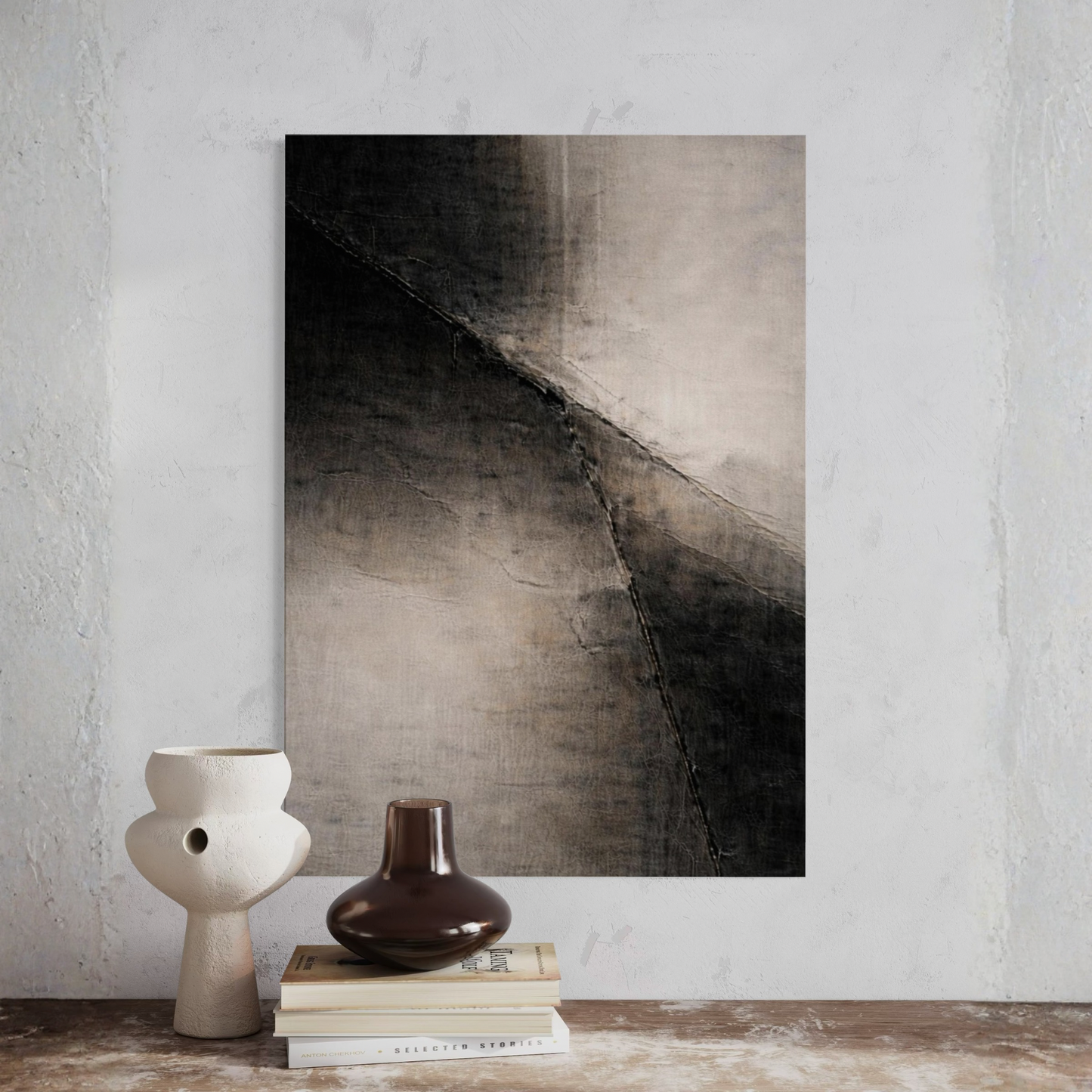Diagonal displacement canvas art by LunarHeartCo featuring abstract geometric design on textured surface.