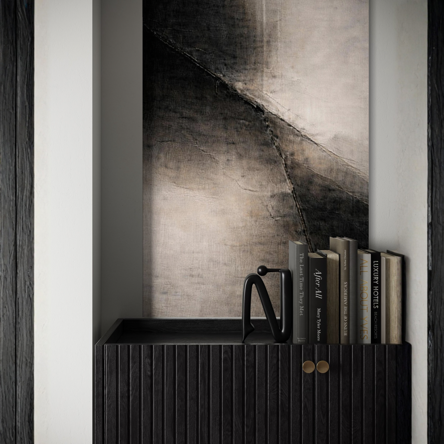 Diagonal displacement canvas art by LunarHeartCo featuring abstract geometric design on a neutral background.