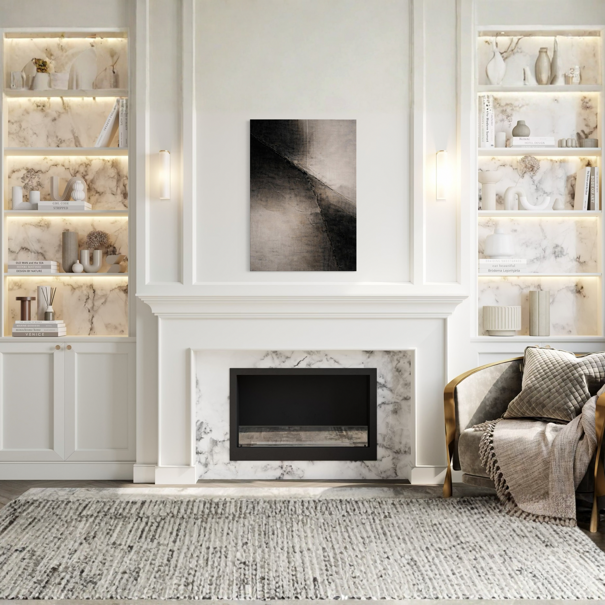 Diagonal displacement canvas art by LunarHeartCo featuring abstract geometric design in blue and gray tones.