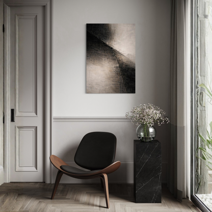 Diagonal displacement canvas art titled Divide II by LunarHeartCo featuring abstract geometric design in neutral tones.