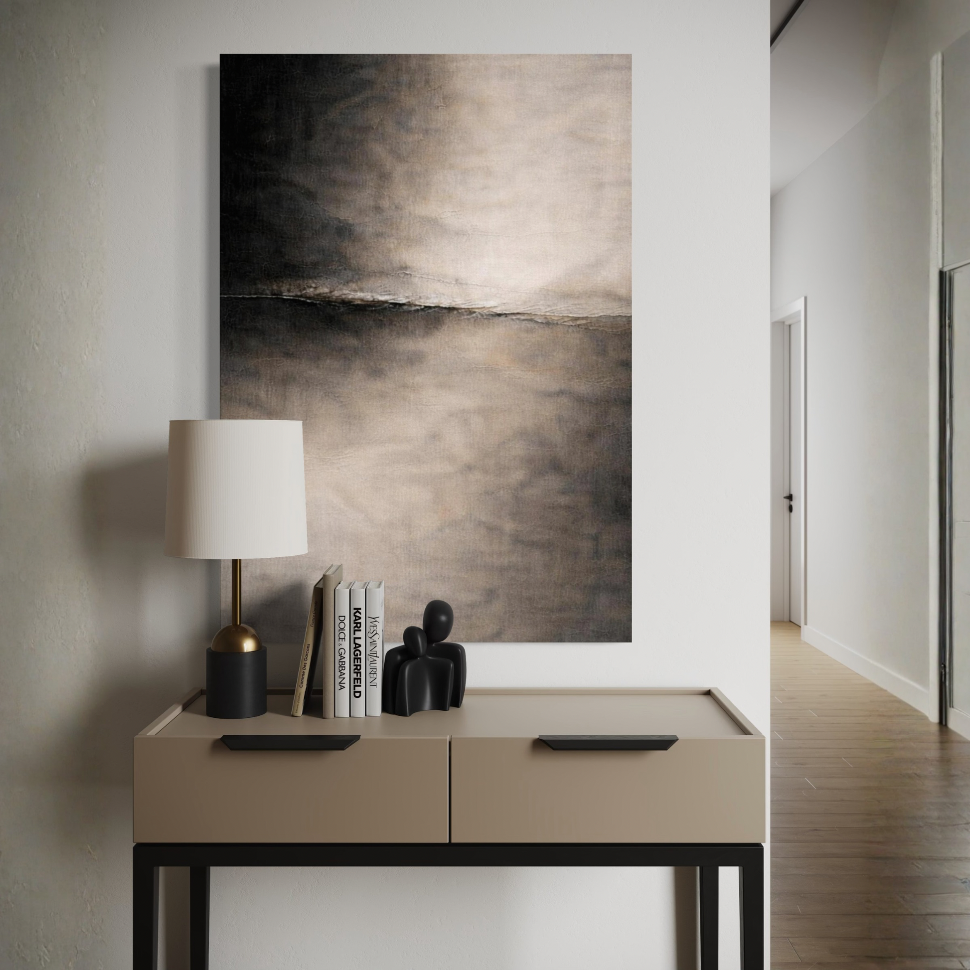 Horizontal convergence canvas art by LunarHeartCo, abstract design with vibrant colors on a textured surface.