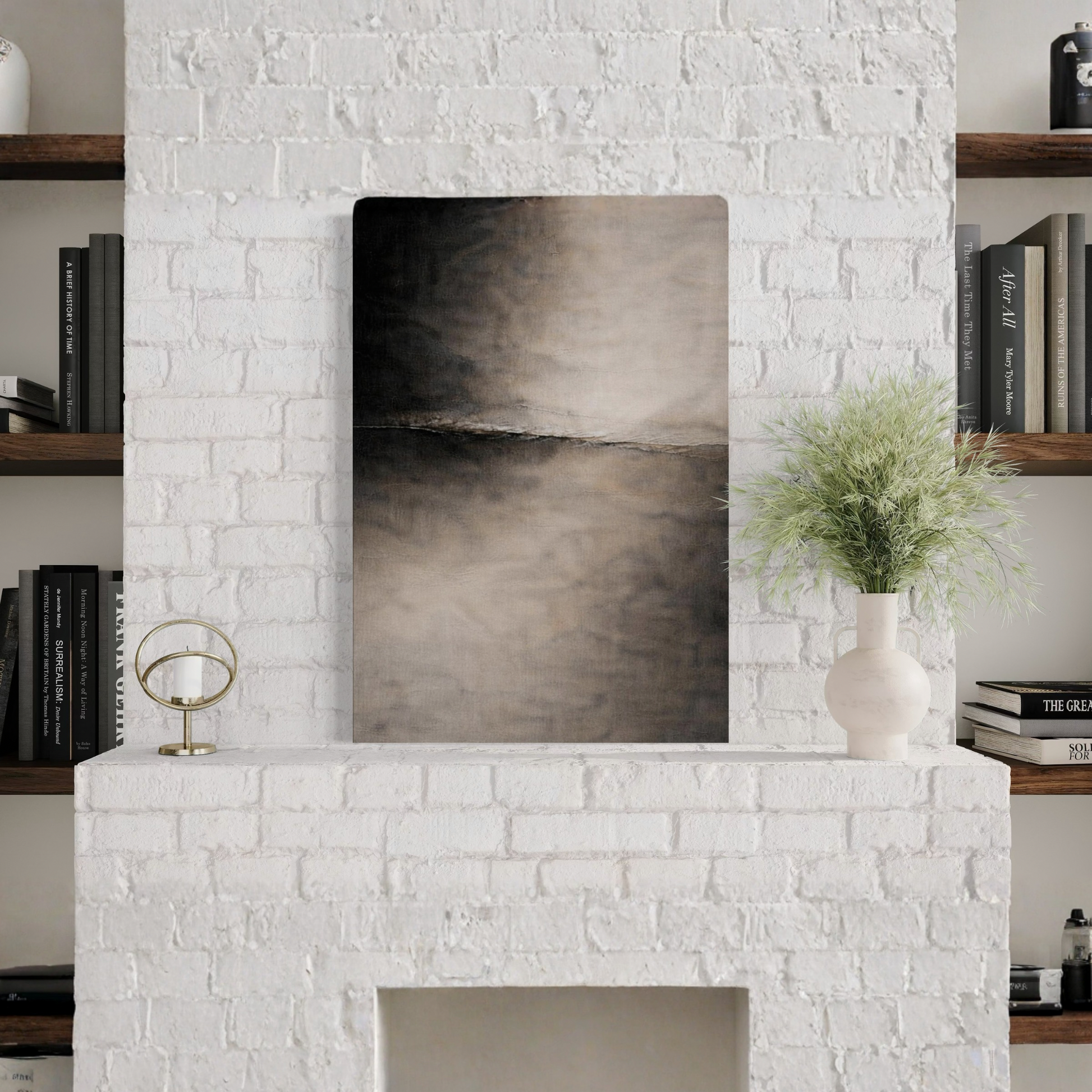 Horizontal convergence canvas art from LunarHeartCo's Divide III collection, featuring abstract geometric design on a textured surface.