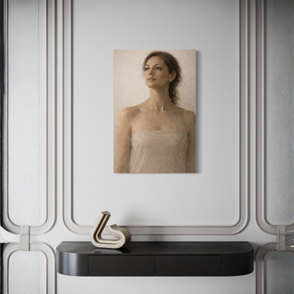 Vertical canvas art titled ASCENT I by LunarHeartCo featuring abstract figurative design on a textured canvas surface.