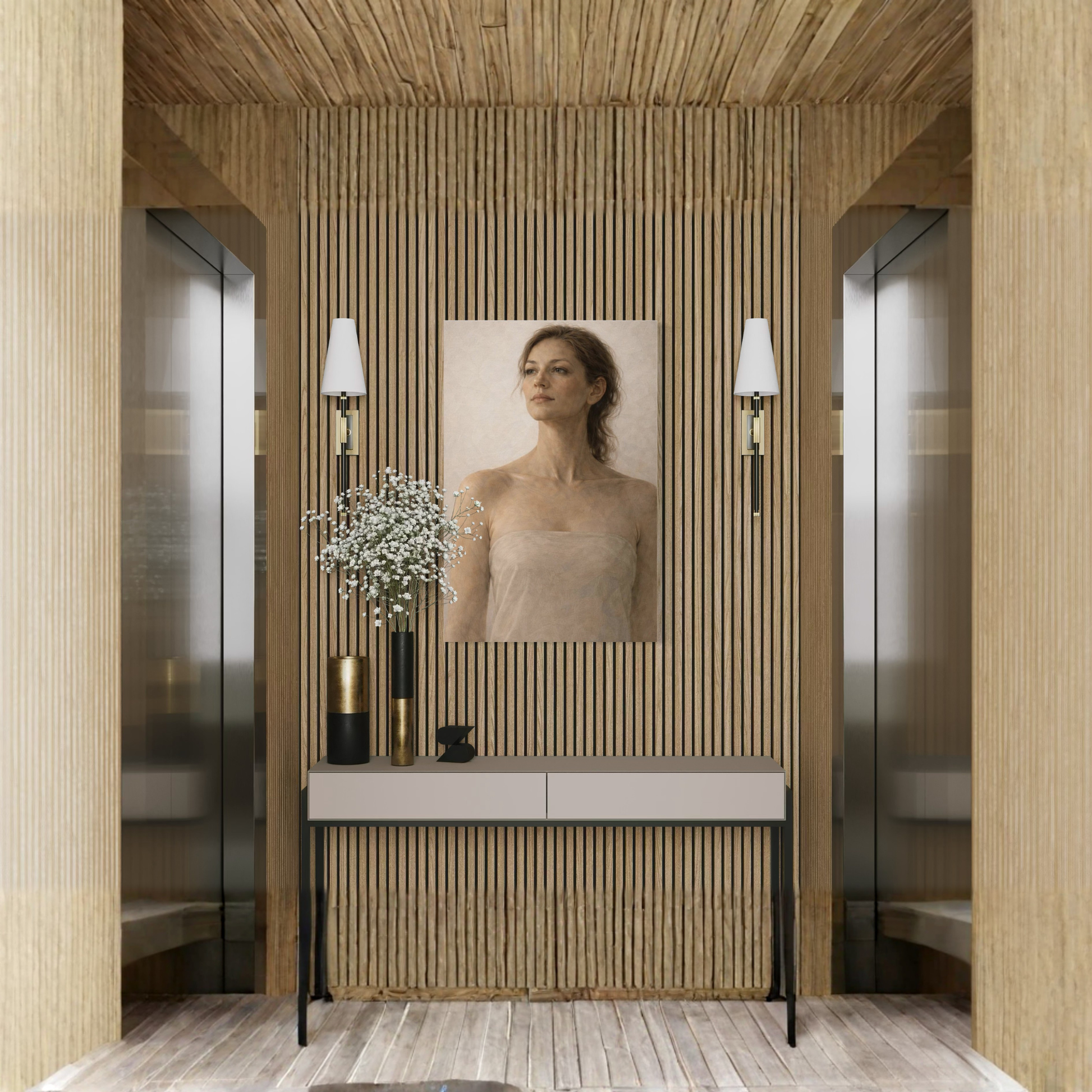 LunarHeartCo ASCENT I figurative canvas art with vertical composition, featuring abstract human figures on a textured canvas.