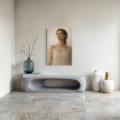 Vertical composition of LunarHeartCo's ASCENT I figurative canvas art featuring abstract human figures on a textured canvas background.