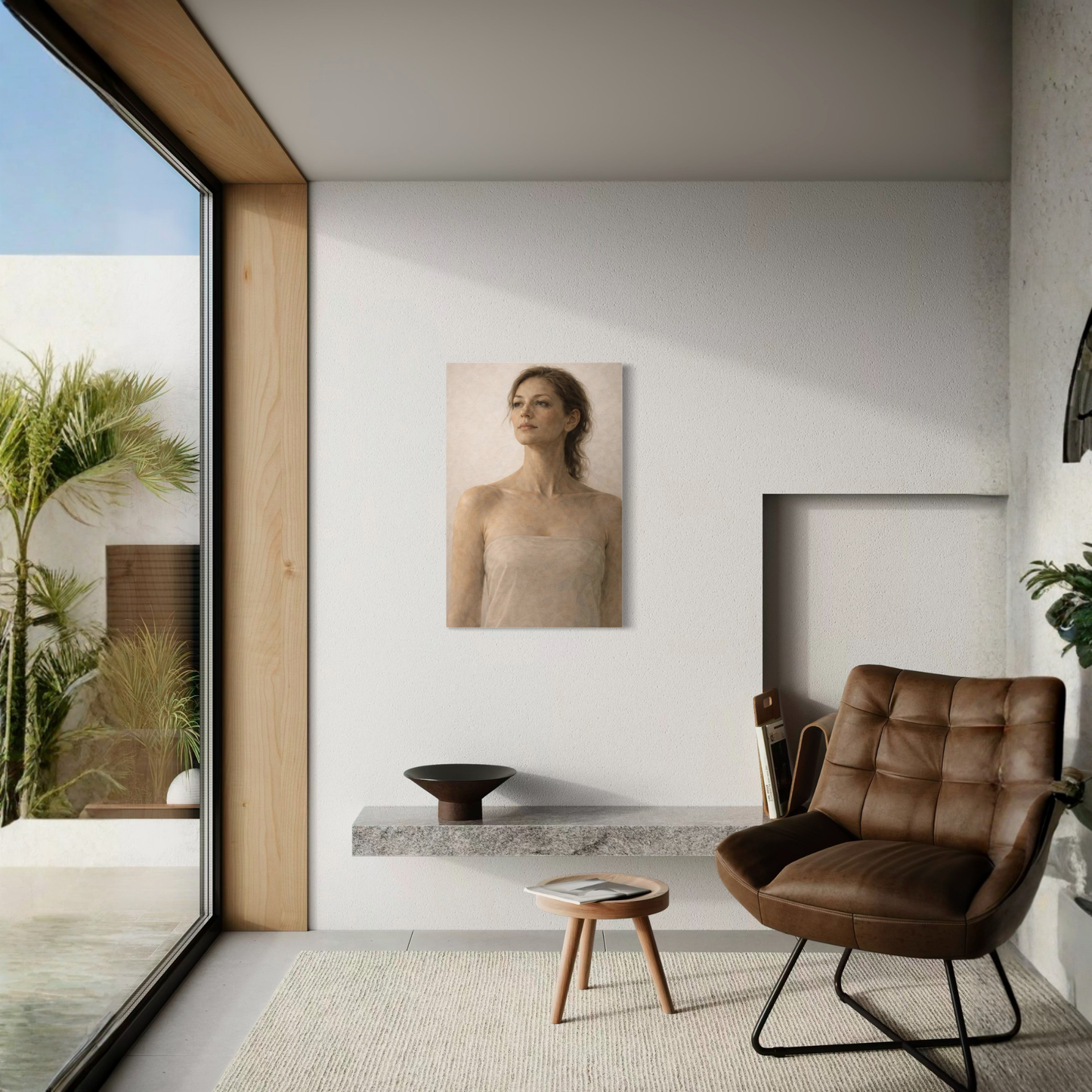 Vertical figurative canvas art titled ASCENT I by LunarHeartCo featuring abstract human figures on a textured surface.
