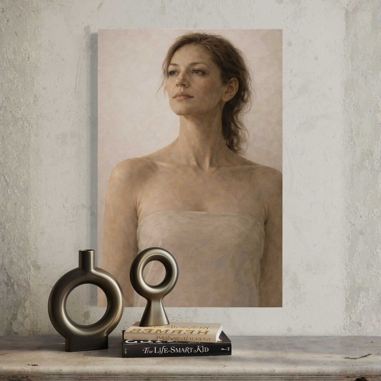 LunarHeartCo ASCENT I figurative canvas art with vertical composition, featuring abstract human figure on a textured canvas background.