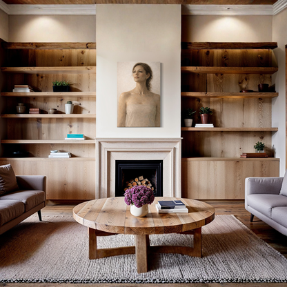 Vertical figurative canvas art by LunarHeartCo, ASCENT I, featuring abstract human figures on a textured canvas background.
