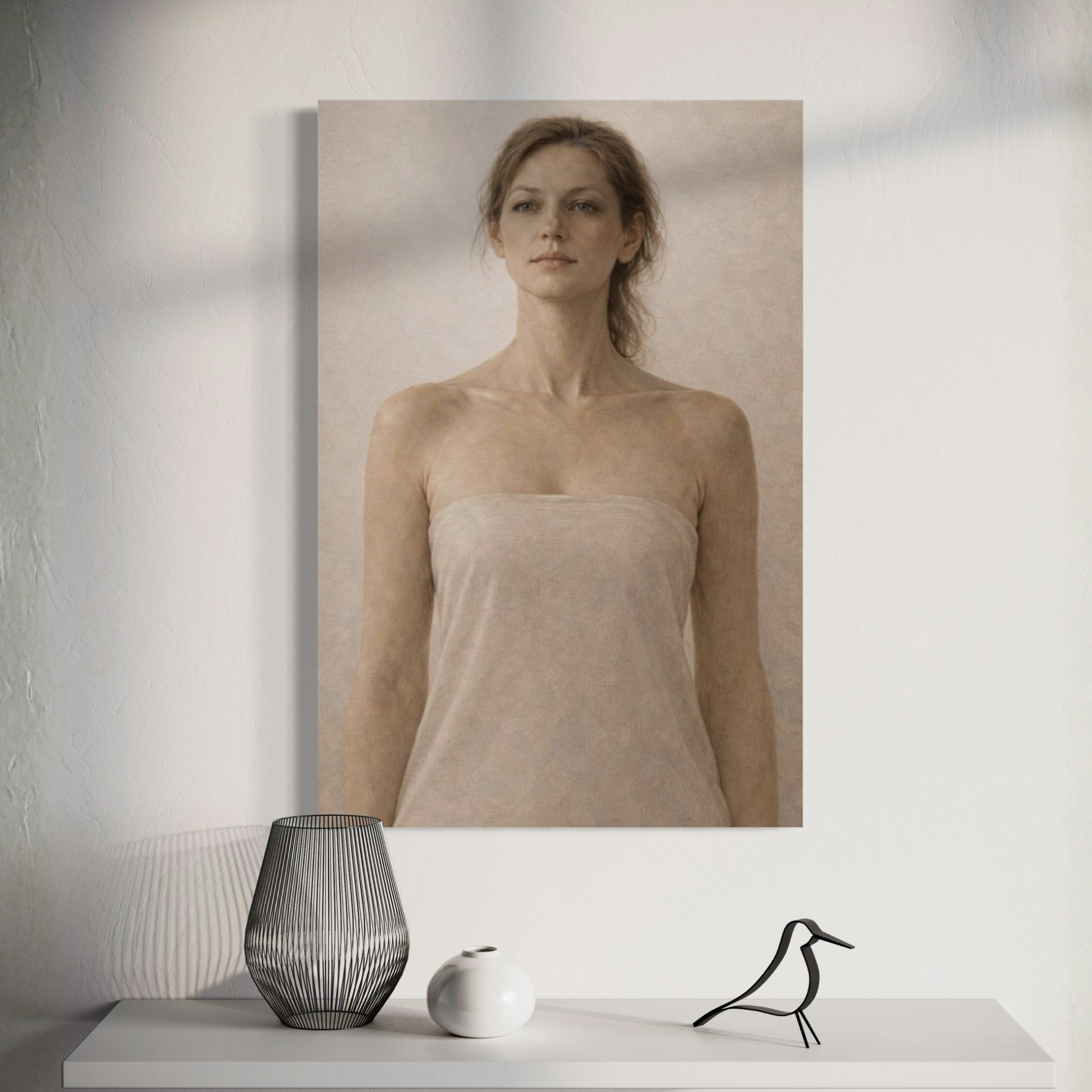 LunarHeartCo ASCENT II figurative canvas art featuring a vertical composition with abstract human figures on a textured background.