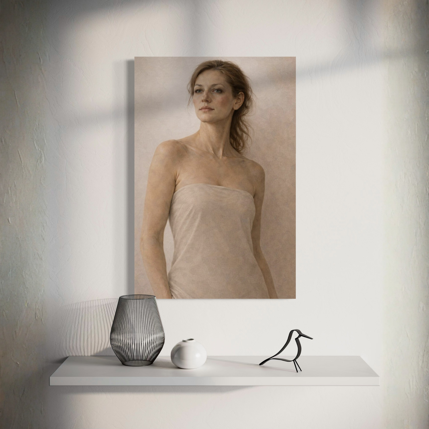 Vertical composition of LunarHeartCo's ASCENT III figurative canvas art featuring abstract human figures on a textured canvas background.