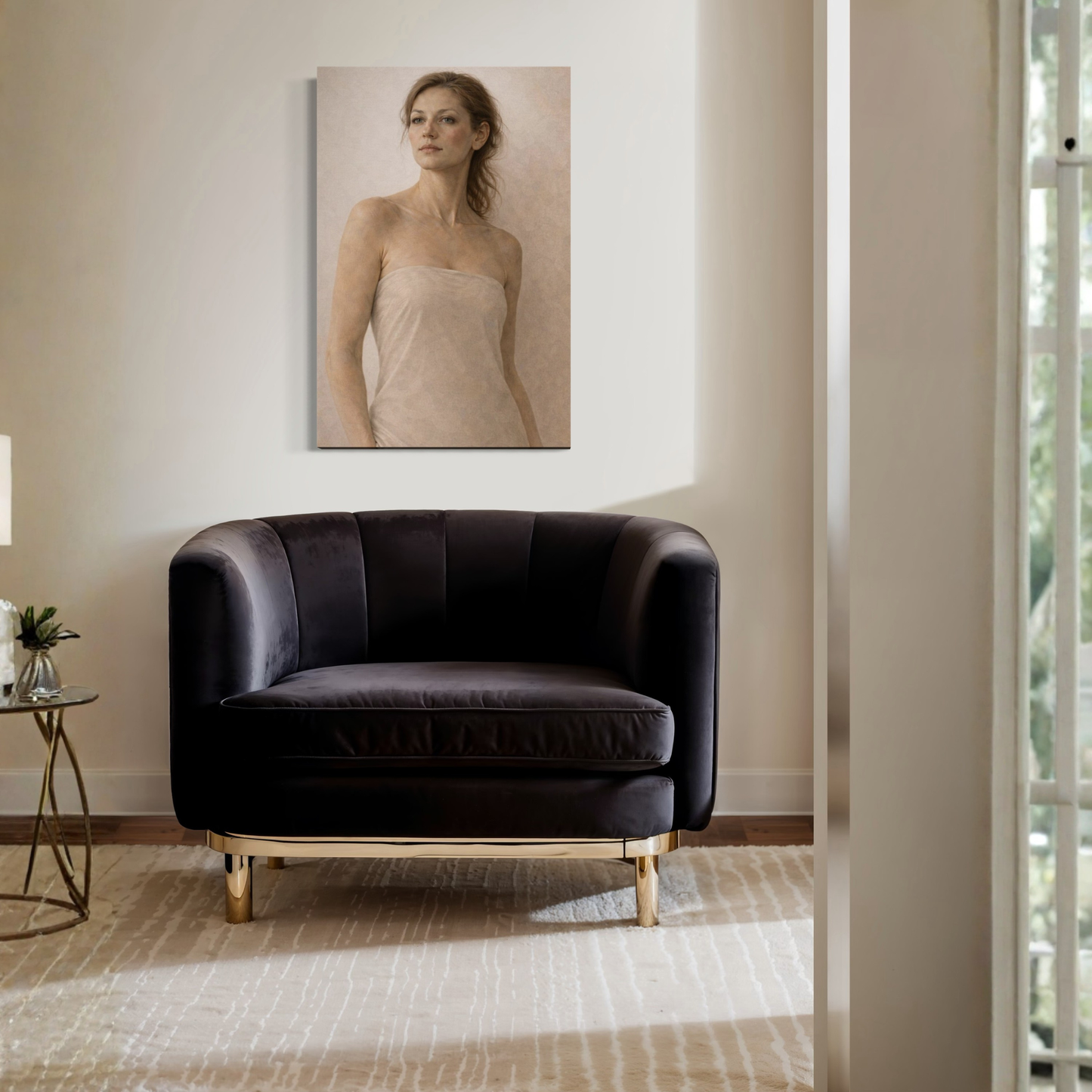 Vertical canvas art titled ASCENT III by LunarHeartCo featuring abstract figurative artwork on a textured canvas.