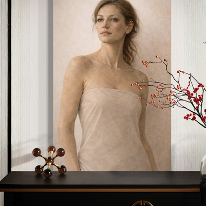 Vertical composition of ASCENT III figurative canvas art by LunarHeartCo featuring abstract human figures on a textured canvas.