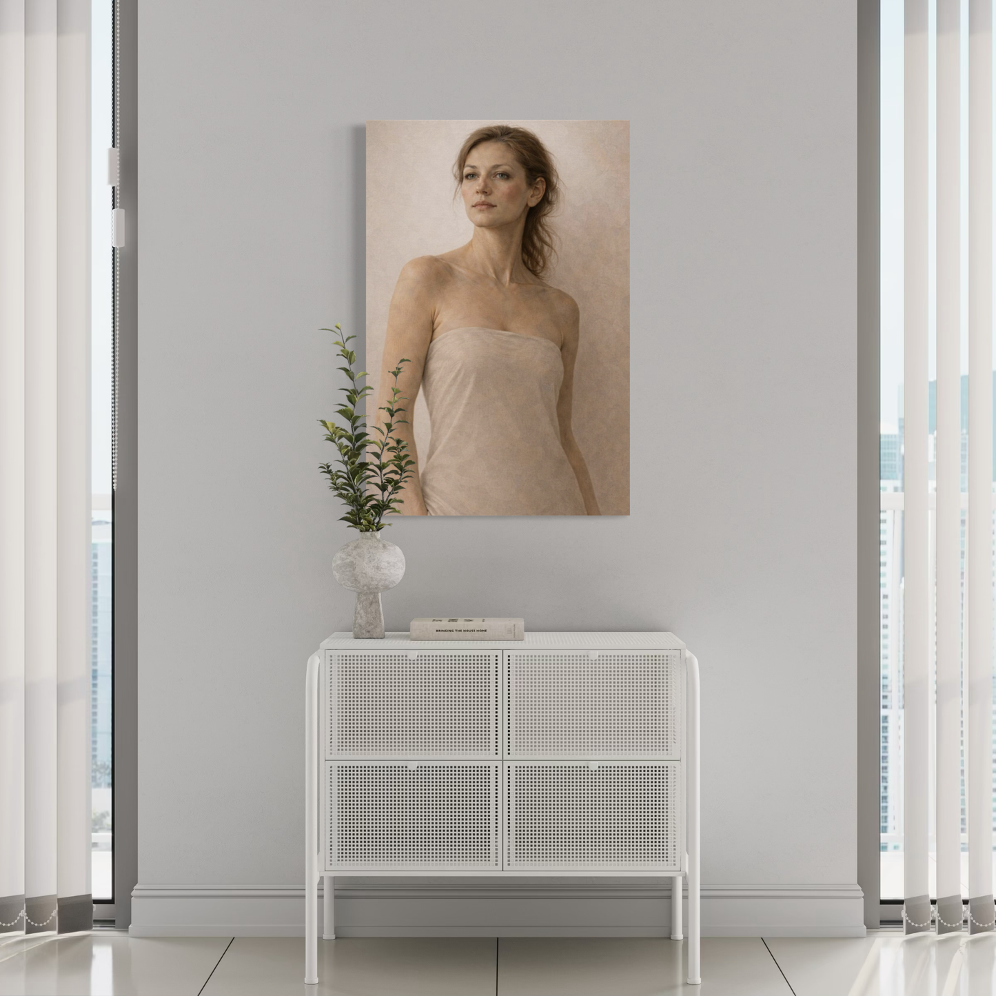 Vertical composition of ASCENT III figurative canvas art by LunarHeartCo showcasing vibrant, expressive brushstrokes on a textured canvas.