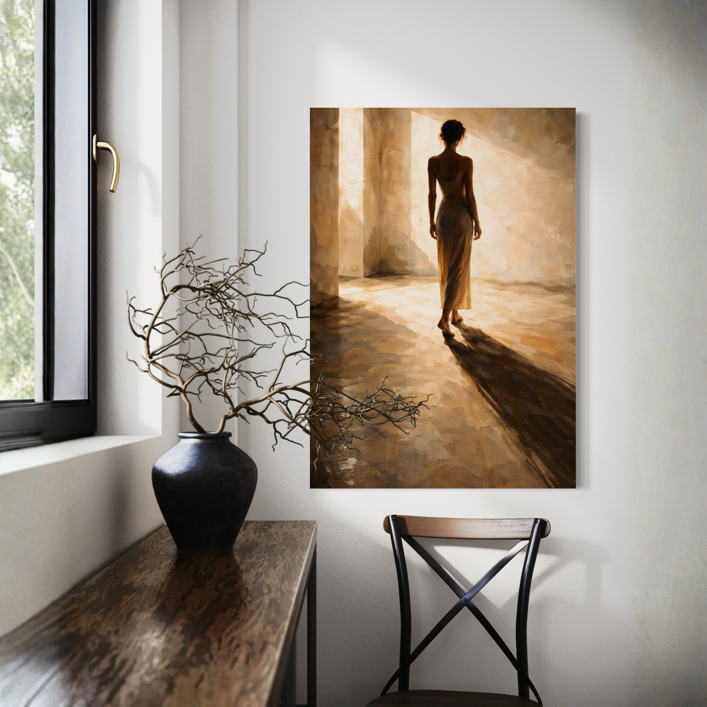 LunarHeartCo LIGHT STUDY II canvas art featuring abstract passage of light design on textured canvas.