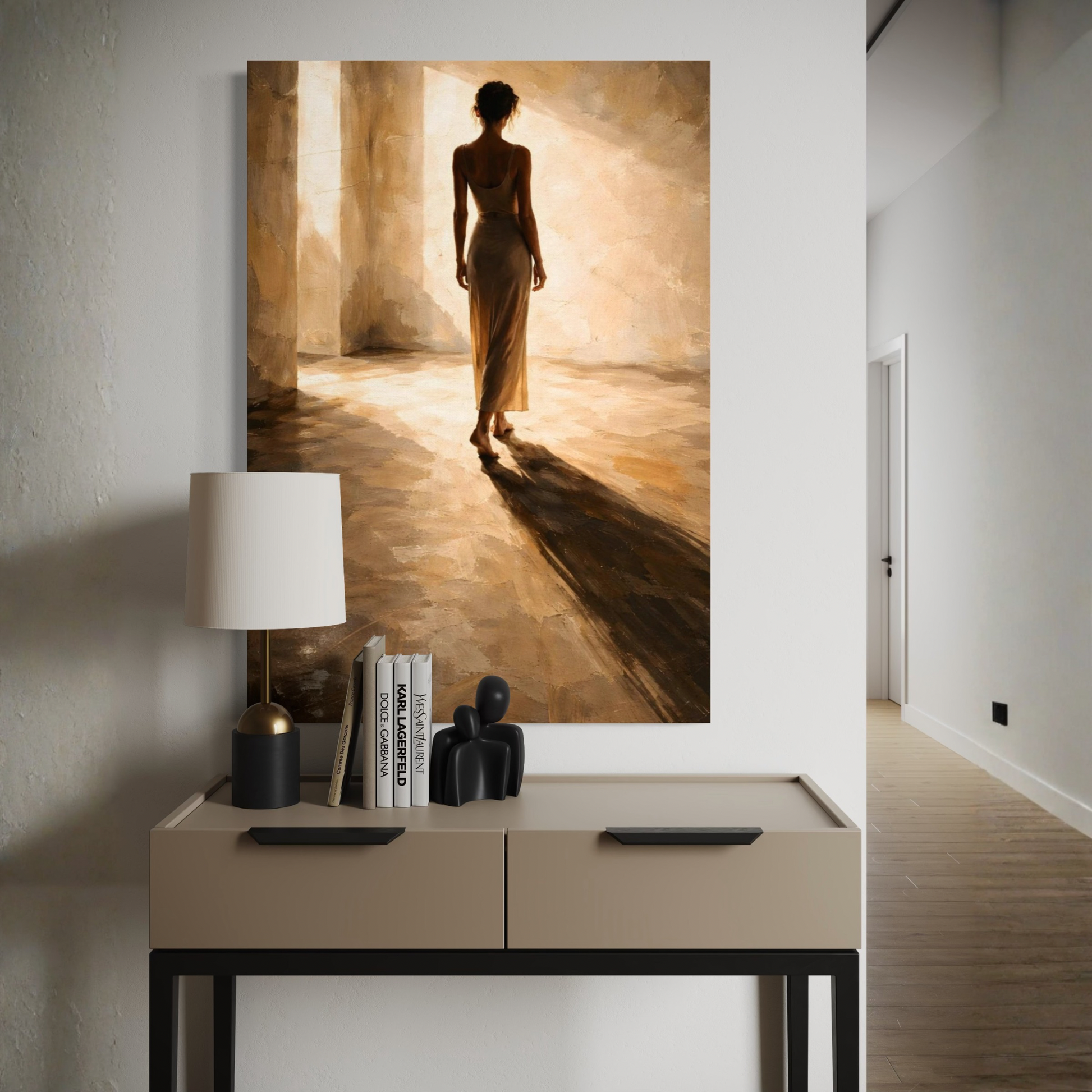 LunarHeartCo Light Study II canvas art featuring a passage of light with abstract, luminous design on textured canvas surface.