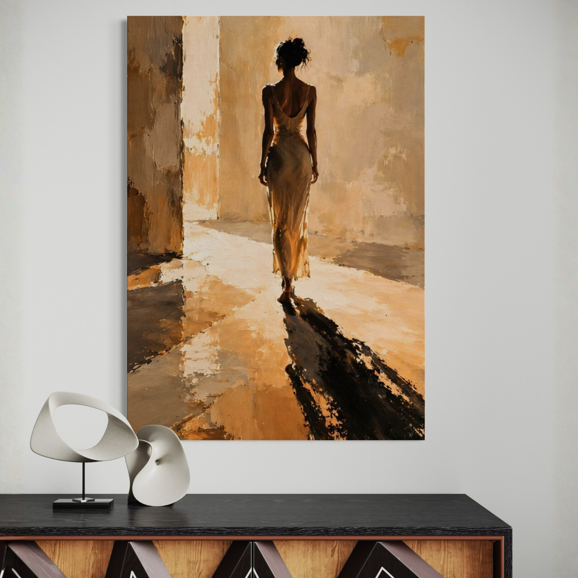 LunarHeartCo LIGHT STUDY III Dissolution canvas art featuring abstract, muted tones with textured brushstrokes for modern decor.