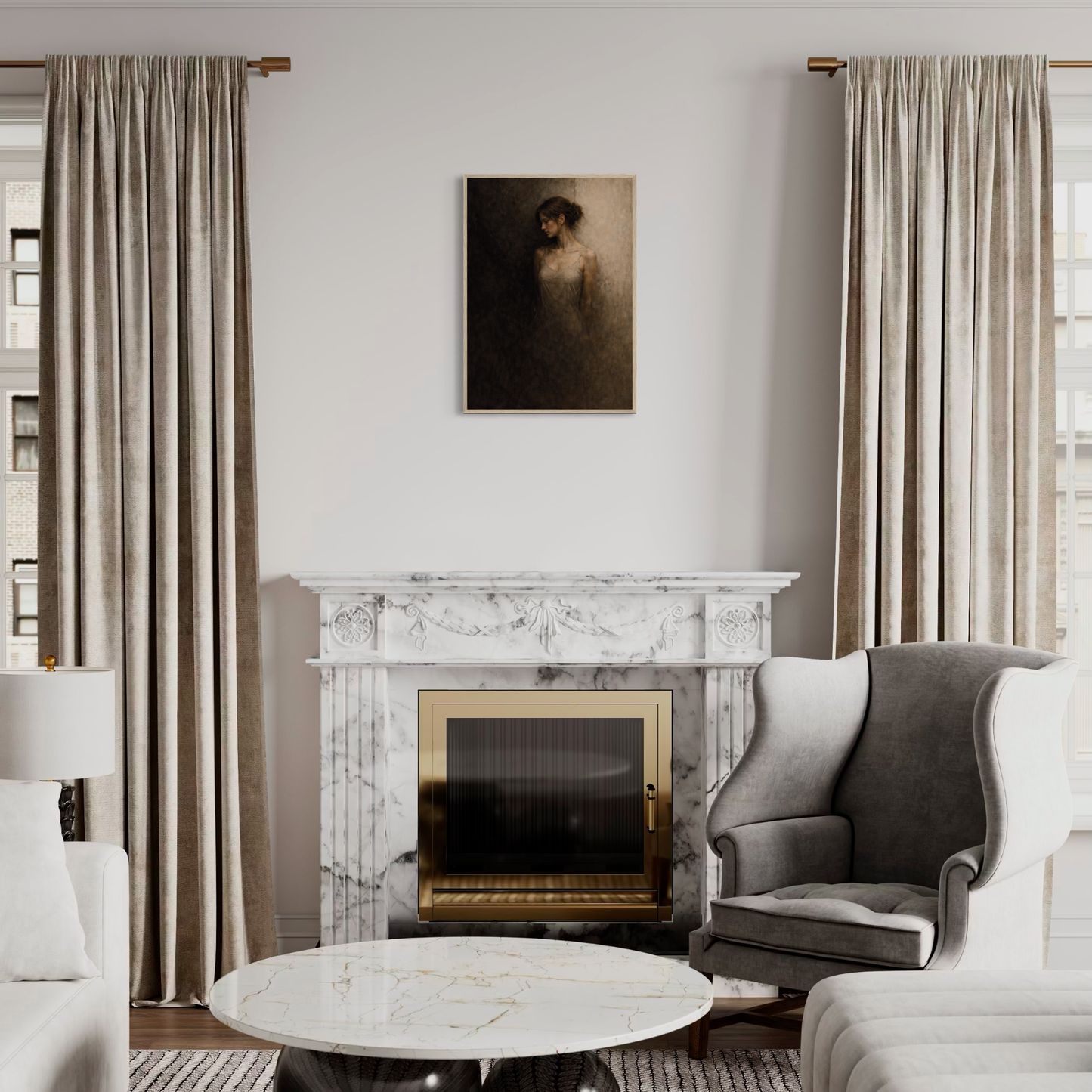 Framed art print "WITHIN I — Division" by LunarHeartCo featuring abstract geometric design in neutral tones.