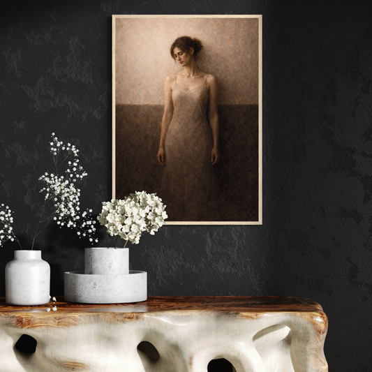 Framed art print titled WITHIN II — Descent by LunarHeartCo featuring abstract, moody artwork on a sleek frame.