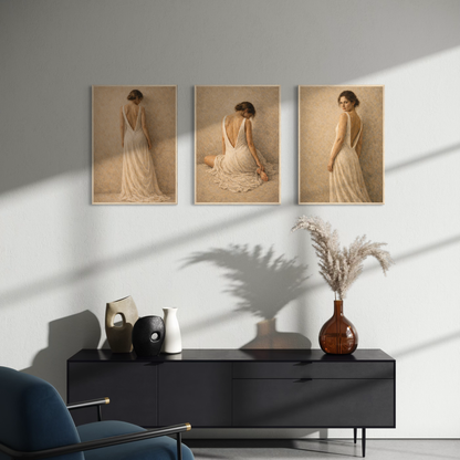 Framed art print from LunarHeartCo's Stillness, Held 3-piece series featuring serene, abstract designs on high-quality frames.