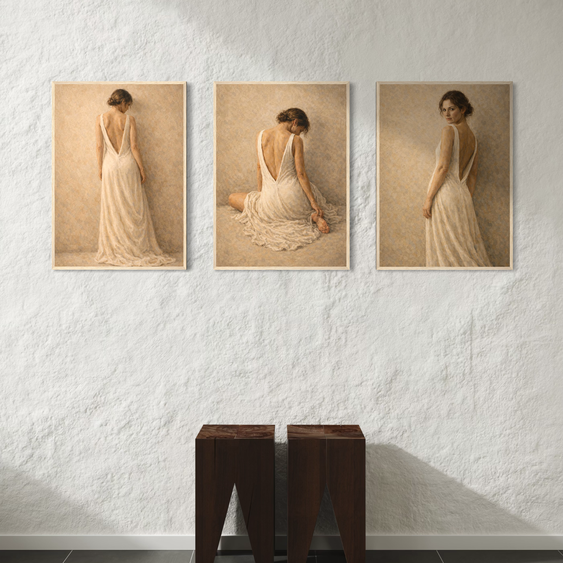 Framed art print titled "Stillness, Held" from LunarHeartCo's complete 3-piece series, featuring tranquil abstract design.