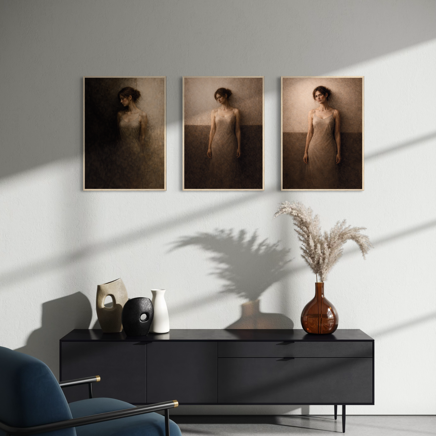 Framed art set featuring three pieces from the WITHIN series by LunarHeartCo, with colorful abstract designs on white backgrounds.