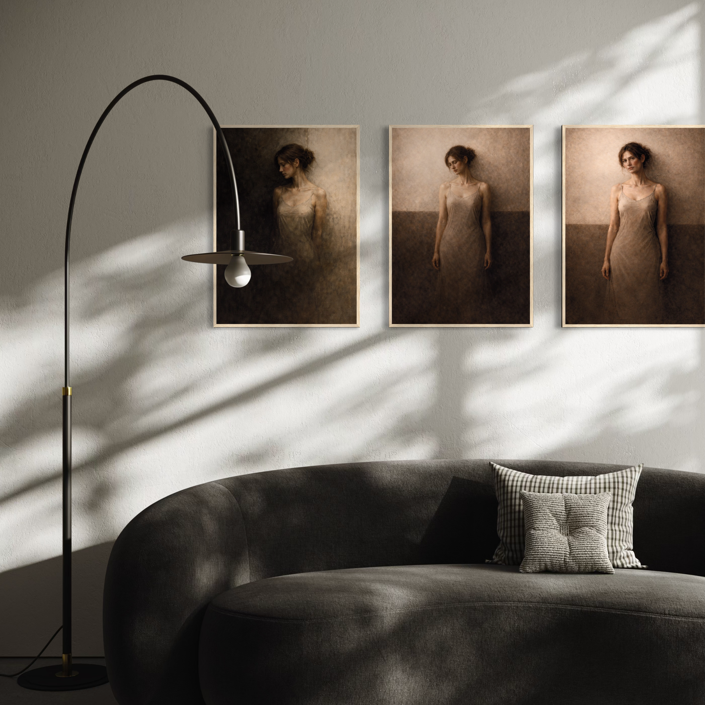 Framed art set featuring three abstract designs from the WITHIN series by LunarHeartCo, displayed in sleek black frames.