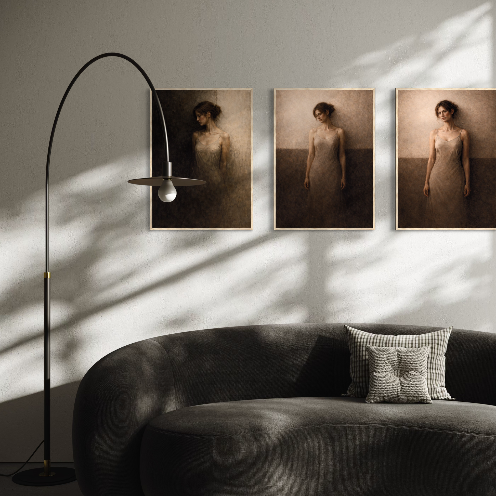 Framed art set featuring three abstract designs from the WITHIN series by LunarHeartCo, displayed in sleek black frames.
