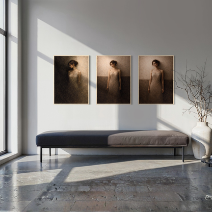Framed art series "WITHIN" by LunarHeartCo, featuring three modern, abstract artworks displayed in sleek frames.