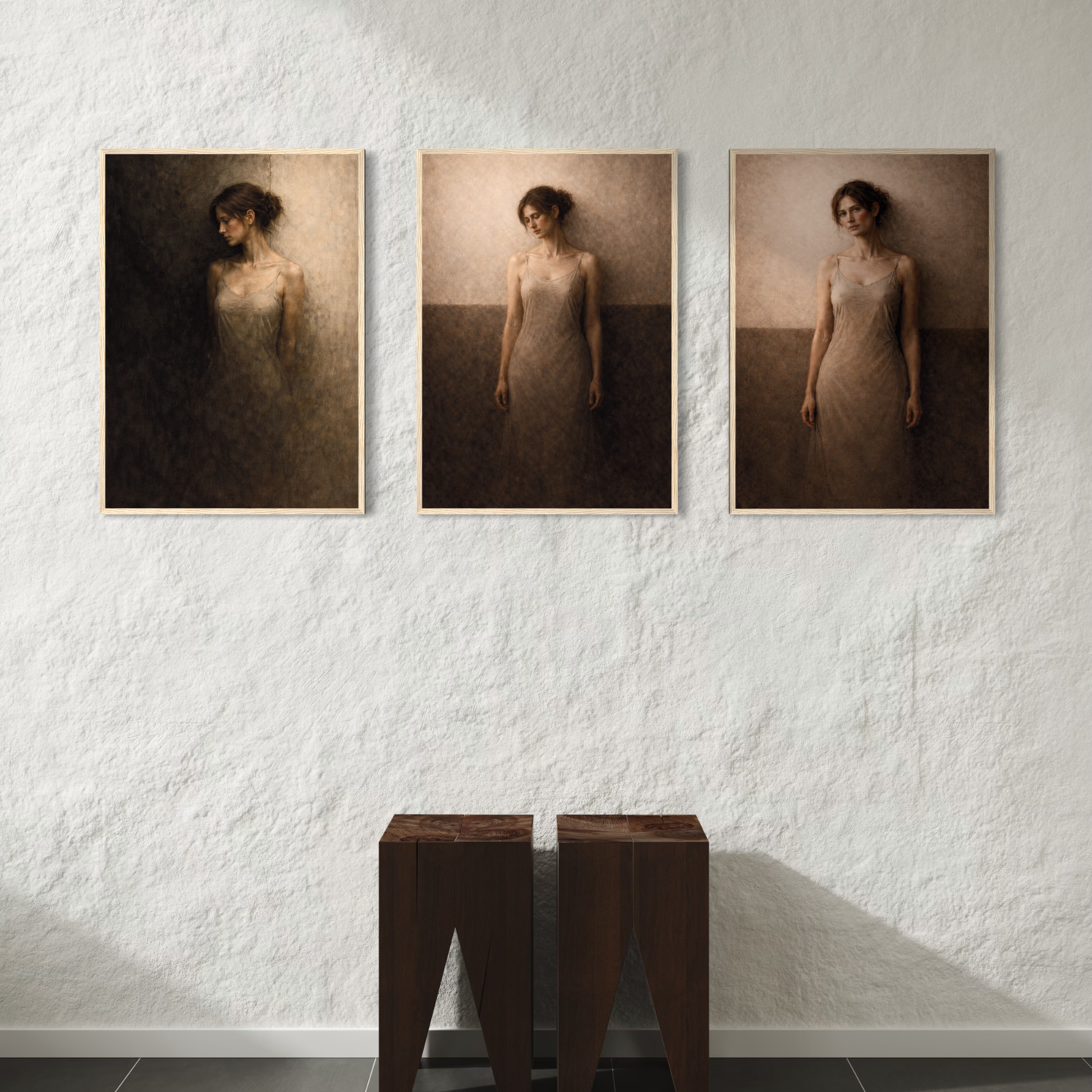 Framed art series "WITHIN" by LunarHeartCo, three-piece set featuring abstract designs in sleek frames, ready to hang.