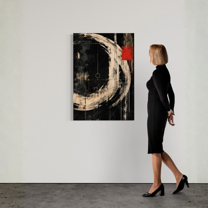 Orbit abstract canvas art styled as statement wall art in a modern living space.