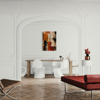 Counterweight rust abstract canvas art styled as a bold focal point in a modern interior.