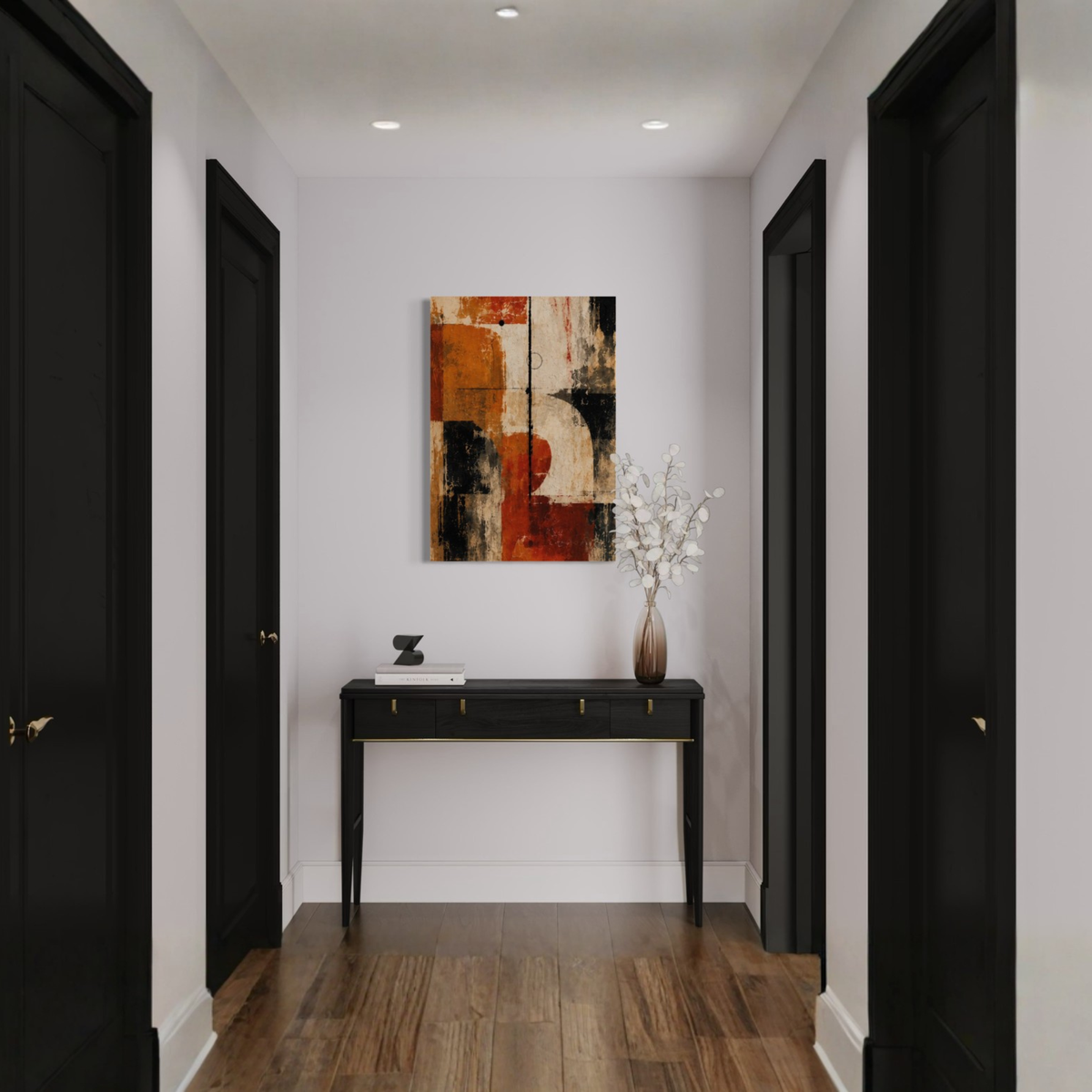 Counterweight abstract canvas art displayed as statement wall art in a neutral contemporary space.