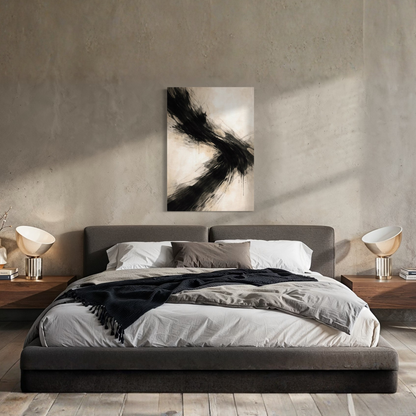 LunarHeartCo AXIS I Convergence canvas art featuring abstract, colorful geometric shapes on a modern wall decor piece.