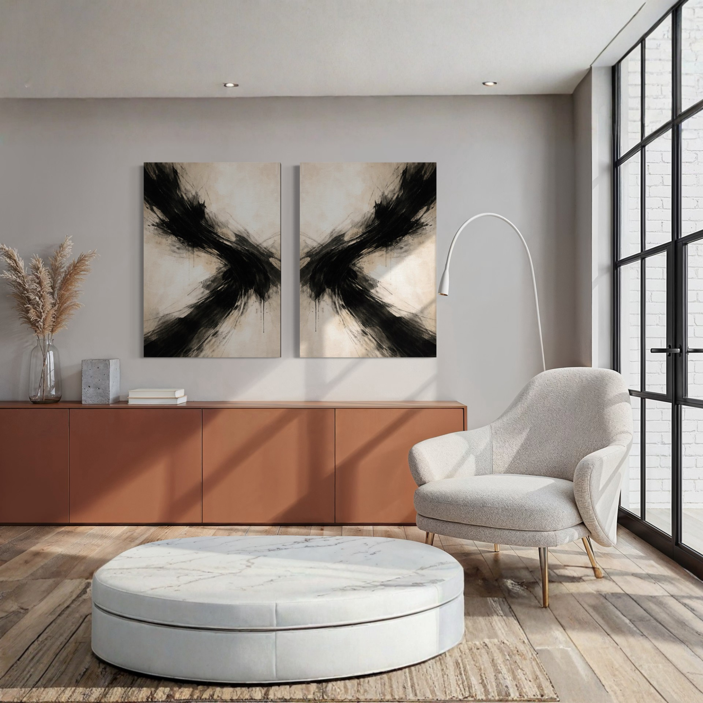 LunarHeartCo AXIS Convergence and Counterforce canvas art set featuring two abstract, modern designs on textured canvas.