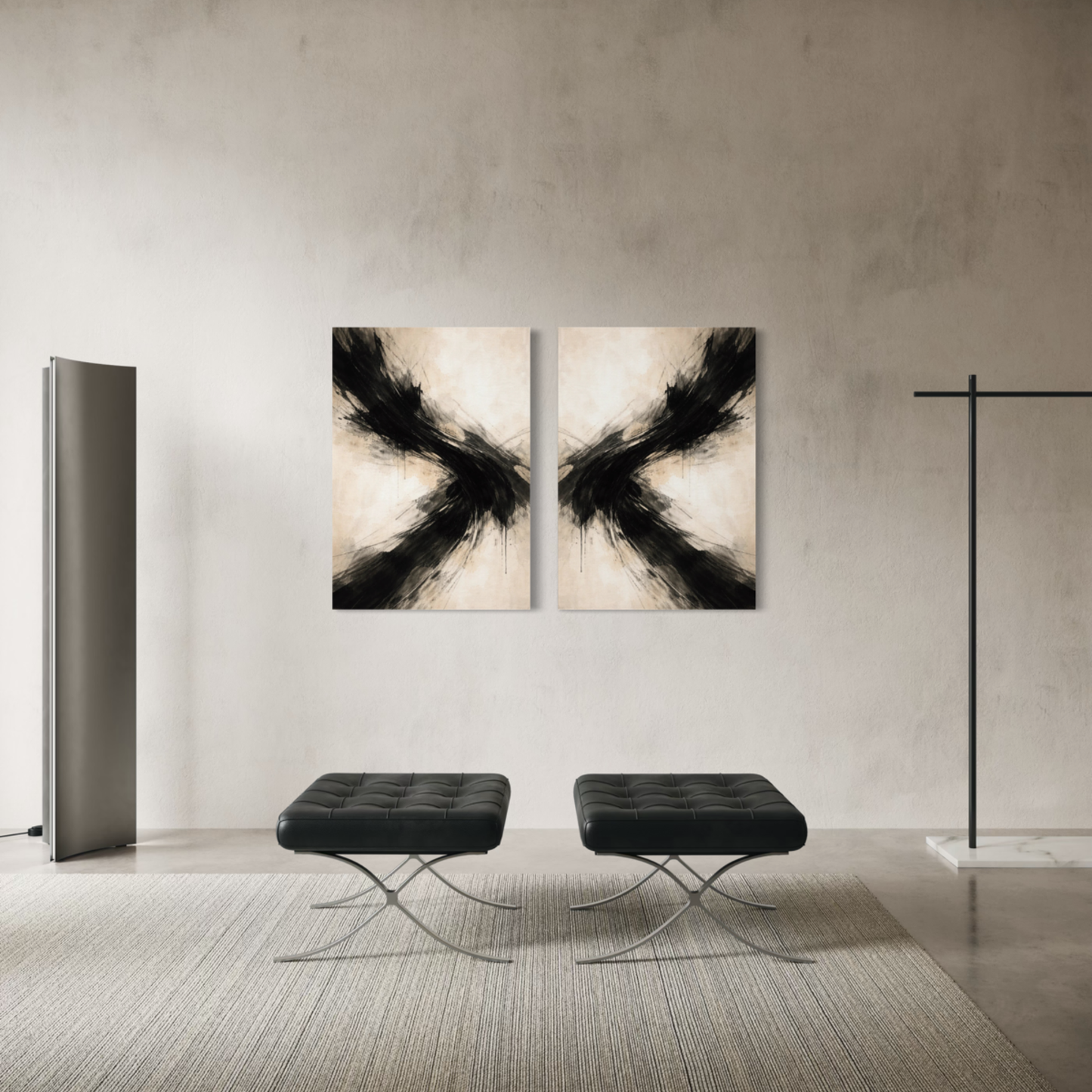 LunarHeartCo AXIS Convergence and Counterforce canvas art set featuring two abstract, modern designs on textured canvas.