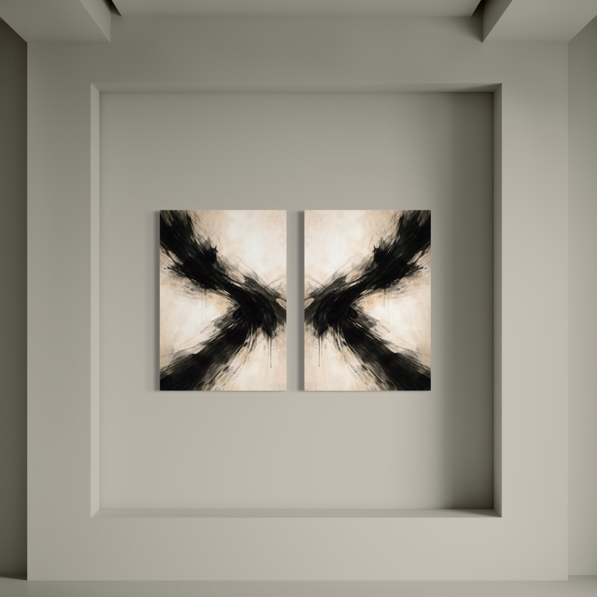 LunarHeartCo AXIS Convergence and Counterforce canvas art set featuring two abstract, modern designs on textured canvas.