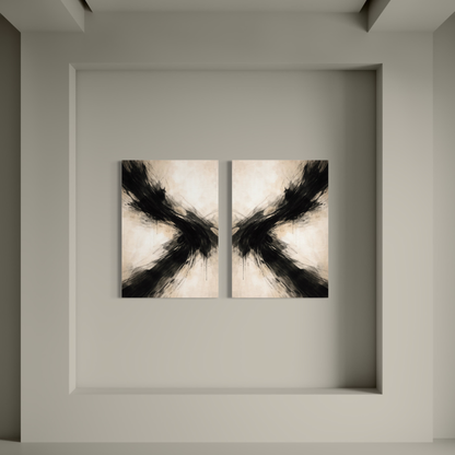 LunarHeartCo AXIS Convergence and Counterforce canvas art set featuring two abstract, modern designs on textured canvas.